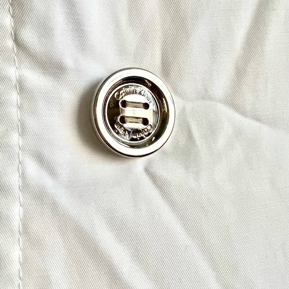 Calvin Klein Dressy White Ruffle Double Breasted Trench Coat Size Medium - Picture 2 of 9